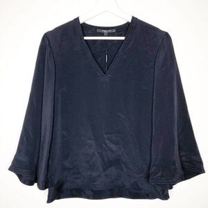 DEREK LAM Alex Navy Silk V-neck 3/4 Sleeve Blouse 